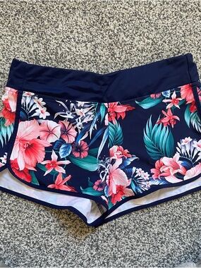 Tommy Bahama Navy Floral Athletic Swim Shorts